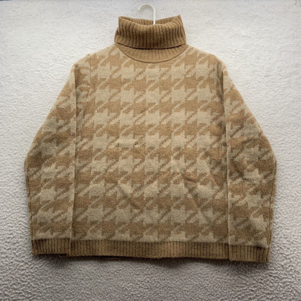 VTG Eddie Bauer Lambswool Sweater Womens Small S Houndstooth Camelβ Beige Check